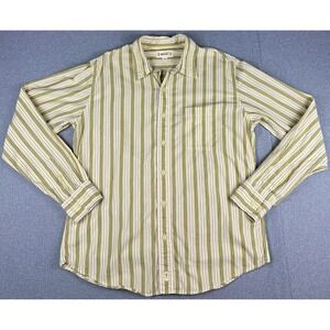 BKE67 Mens Large Button Down Shirt Olive Tan Striped Long Sleeve 100% Cotton